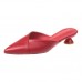 Women Chic Summer Pointed Toe Candy Color PU Cover Toe Low Heel Mules