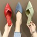 Women Chic Summer Pointed Toe Candy Color PU Cover Toe Low Heel Mules