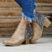 Vintage Fashion PU Upper Sequins Decor Chunky Heel Short Boots