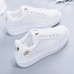 Women Casual Fashion Rose Embroidery Thick-Soled Comfortable PU Leather White 4