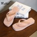 Women Casual Heart Decorative Square Toe Solid Color Platform Flip Flop