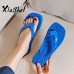 Women Casual Heart Decorative Square Toe Solid Color Platform Flip Flop