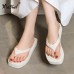 Women Casual Heart Decorative Square Toe Solid Color Platform Flip Flop