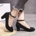 Women'S Fashion Suede Platform Buckle Chunky Heel Pumps