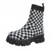 Women'S Fashion Round Toe Stretch Woven Plaid Short Boots