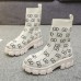 Women'S Fashion Round Toe Stretch Woven Plaid Short Boots