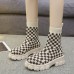 Women'S Fashion Round Toe Stretch Woven Plaid Short Boots