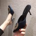 Women Fashion Pointed Toe Rhinestone Buckle High Heel Mules