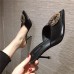 Women Fashion Pointed Toe Rhinestone Buckle High Heel Mules