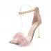 Women Fashion Metal Chain Decorated Stiletto Stiletto Fashion Fur Sandals