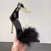 Women Fashion Metal Chain Decorated Stiletto Stiletto Fashion Fur Sandals