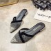 Women Fashion Pointed Toe Flat Mesh Square Heel Mules