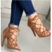 Women Fashion Sexy Solid Color Hollow Peep Toe Stiletto Heel Bandage Sandals