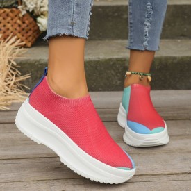 Women Plus Size Fashion Casual Color Blocking Fly-Woven Thick-Soled 4