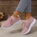 Women Casual Plus Size Solid Color Mesh Breathable Flat 4