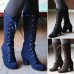 Women Fashion Solid Suede Plus Size Lace-Up Chunky Heel High Boots