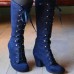 Women Fashion Solid Suede Plus Size Lace-Up Chunky Heel High Boots