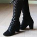 Women Fashion Solid Suede Plus Size Lace-Up Chunky Heel High Boots