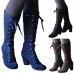 Women Fashion Solid Suede Plus Size Lace-Up Chunky Heel High Boots