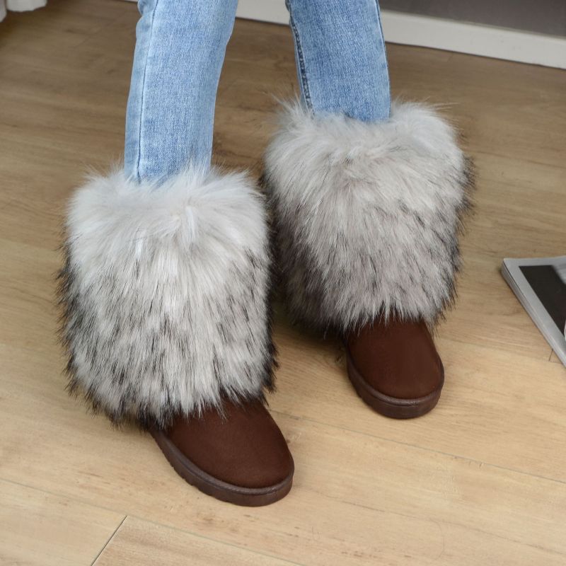 Autumn And Winter Women Fashion Plus Size Plush Thick-Soled Non-Slip Round Toe Mid-Calf Snow Boots