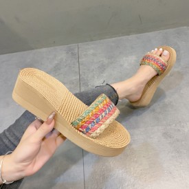 Summer Women Fashion Vacation Beach Grass Woven Thick-Soled Round Toe 3