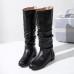 Women Retro Plus Size Solid Color Creased PU Round Toe Flat High Boots