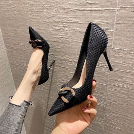 Women Fashion Chain Decorative Woven Pointed Toe Pumps