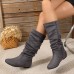 Women Fashion Plus Size Solid Color Side Zipper Mid-Calf Boots