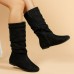 Women Fashion Plus Size Solid Color Side Zipper Mid-Calf Boots