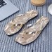 Rose Flower Printed Women Fashionable Outfit Casual Square Toe Beach Flat 3 Flip-Flops