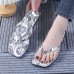 Rose Flower Printed Women Fashionable Outfit Casual Square Toe Beach Flat 3 Flip-Flops