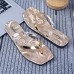 Rose Flower Printed Women Fashionable Outfit Casual Square Toe Beach Flat 3 Flip-Flops