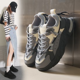 Women Fashion Casual Round Toe Thick-Soled Lace-Up Sneaker