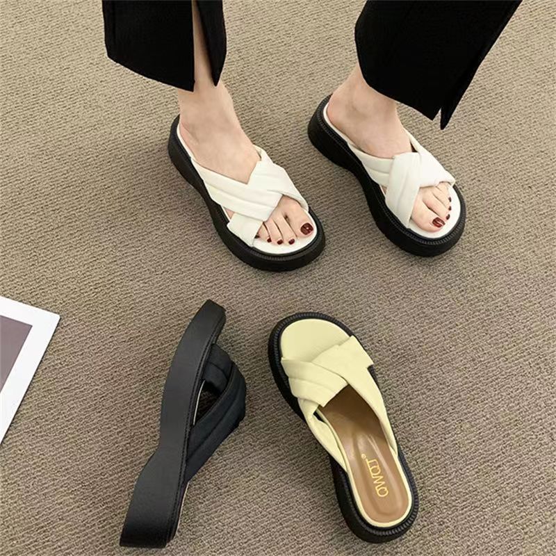 Summer Women Fashion Casual Cross Round Toe Thick-Soled 3