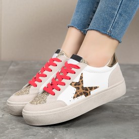 Women Fashion Casual Plus Size Leopard Stars Thick-Soled Sneaker