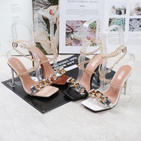 Plus Size Women Fashion Rhinestone Metal Decorative High Heel Sandals